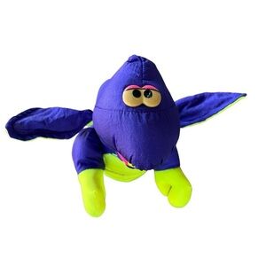 Vintage Fisher-Price Puffalump Dino Roar Plush Nylon Squeaky Toy Neon Bright GUC